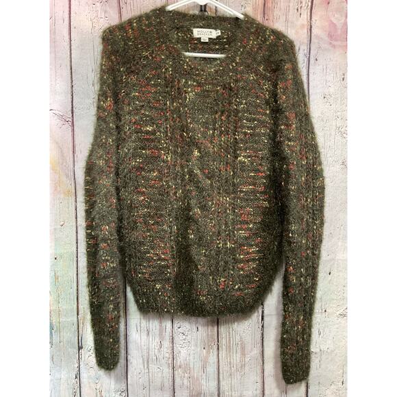 NEW Molly Bracken Olive Green Multi Size S/M Sweater Fuzzy Knit - Picture 6 of 11